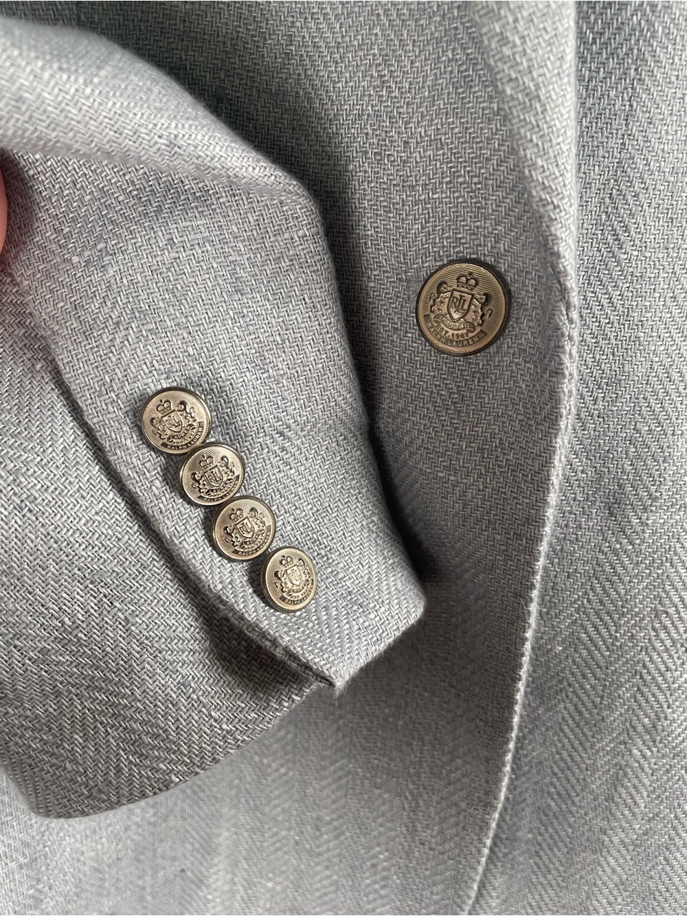 Ralph Lauren Light Blue/Gray Single-Button Herringbone Linen Blazer - Picture 5 of 16